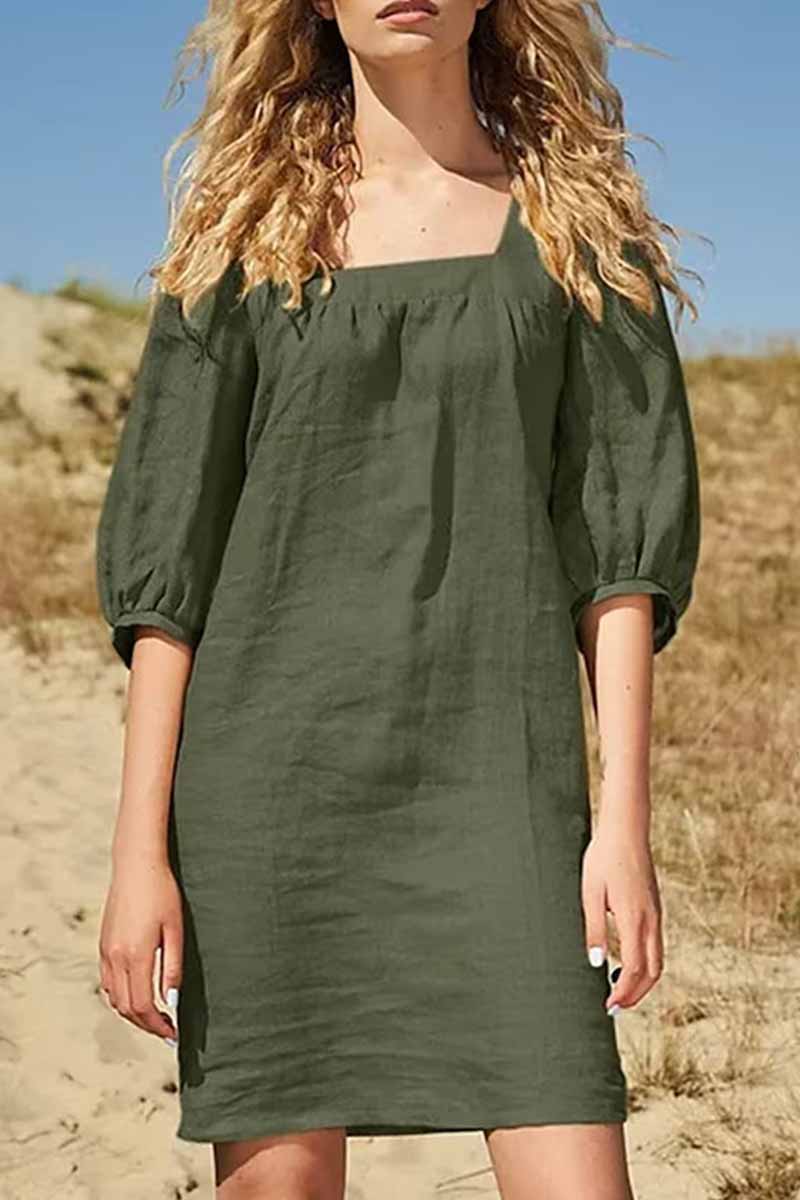 Patchwork Square Collar One Step Skirt Dresses