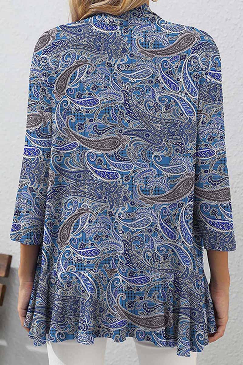 Print Patchwork Cardigan Collar Tops