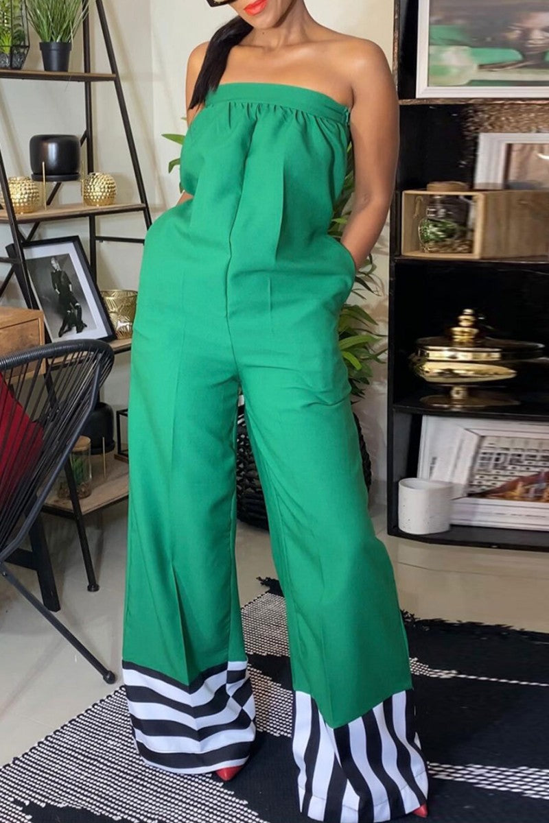 Patchwork Backless Strapless Regular Jumpsuits