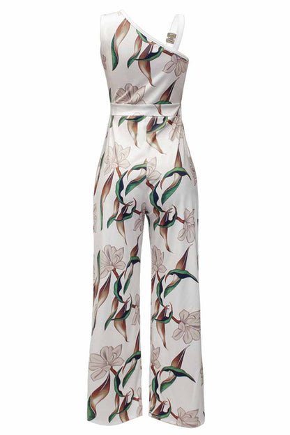 Print Patchwork Asymmetrical Collar Jumpsuits