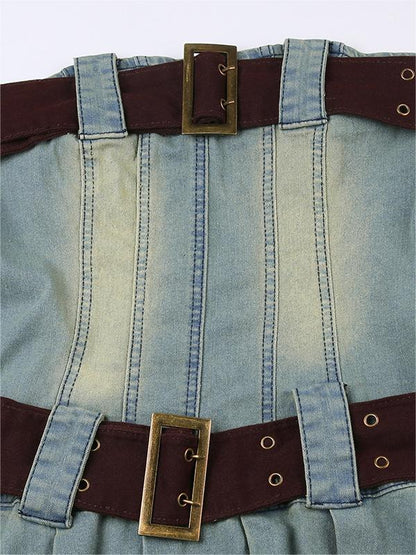 Strapless Denim Mini Dress With Belt