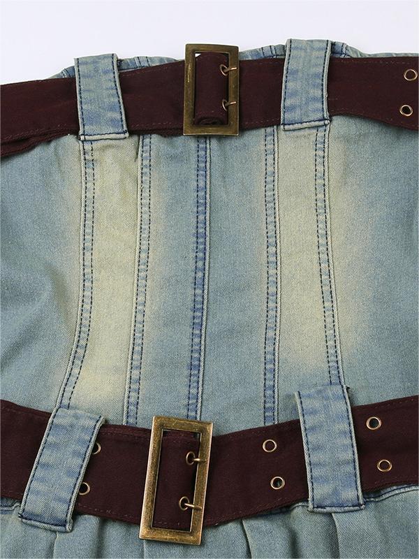 Strapless Denim Mini Dress With Belt