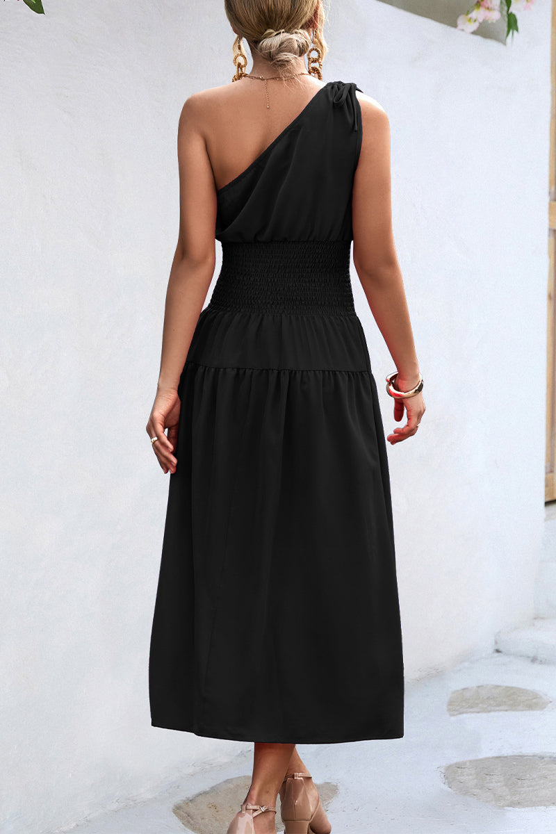 Simplicity Frenulum Oblique Collar Waist Skirt Dresses