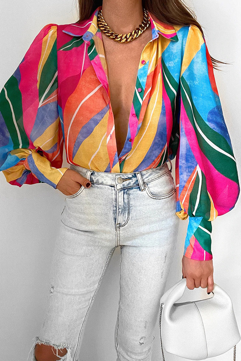 Patchwork Turndown Collar Blouses(15 Colors)