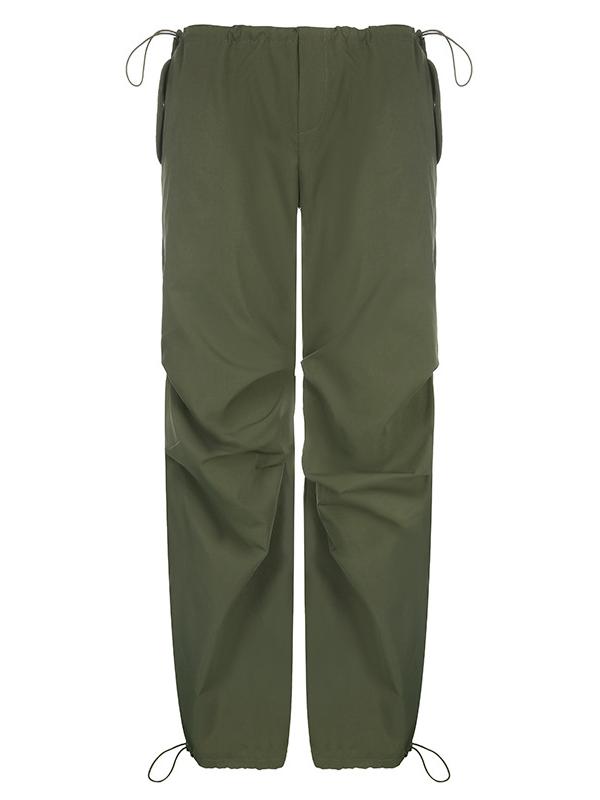 Green Oversize Parachute Cargo Pants With Drawstring