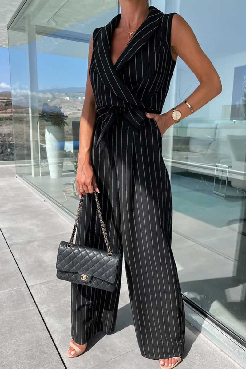 Street Frenulum Turndown Collar Loose Jumpsuits