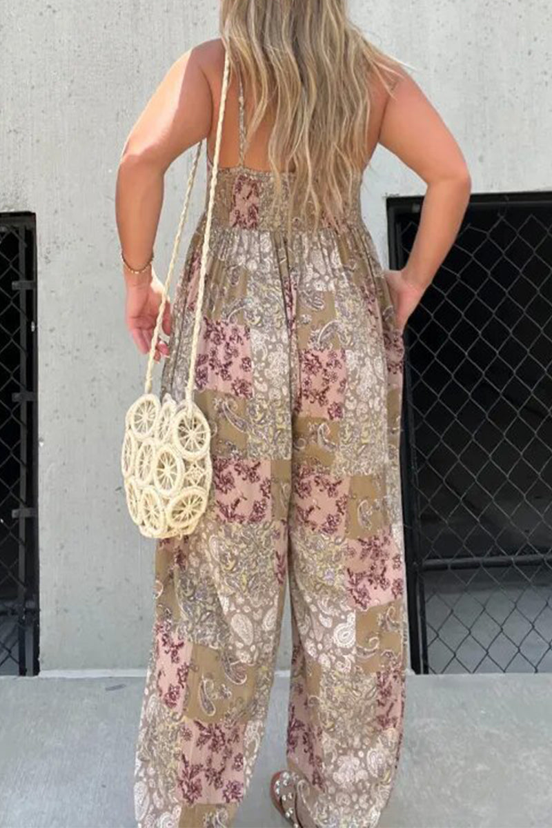 Pocket V Neck Loose Jumpsuits