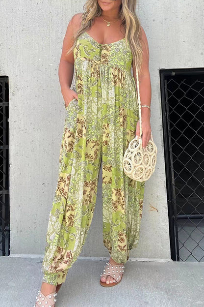 Pocket V Neck Loose Jumpsuits