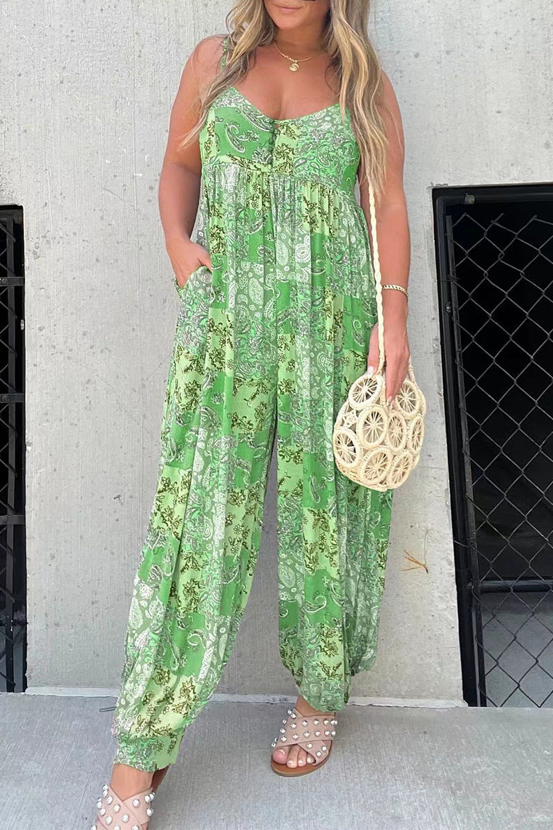 Pocket V Neck Loose Jumpsuits
