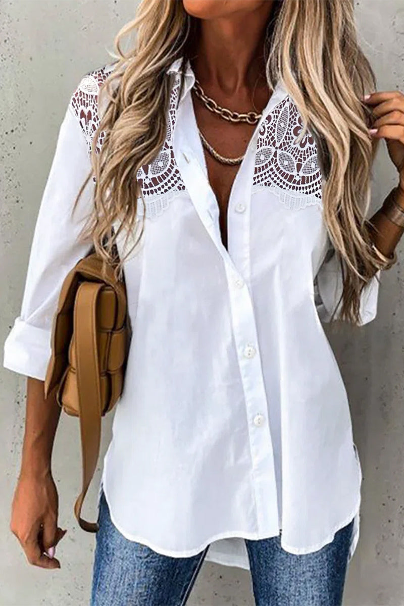 Lace Turndown Collar Blouses(5 Colors)