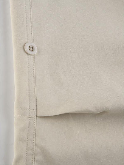 Beige Baggy Parachute Cargo Pants With Drawstring