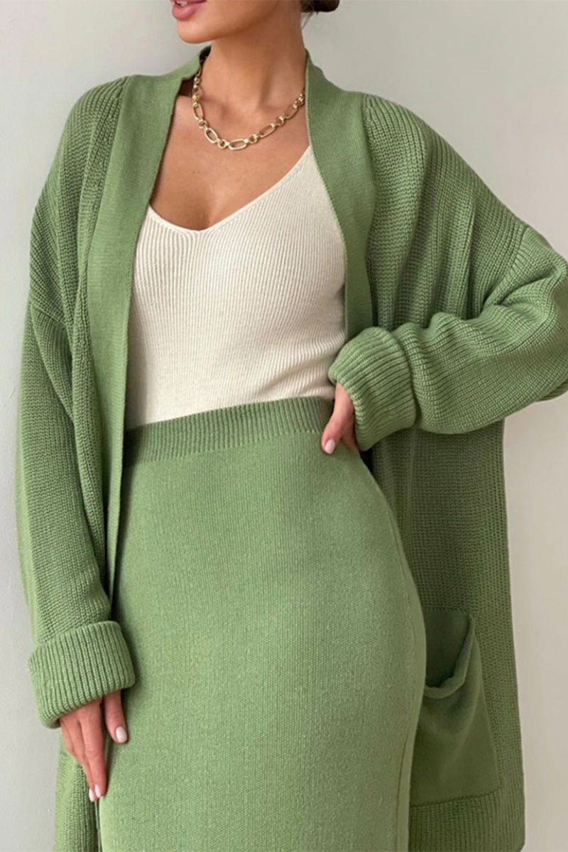 Simplicity Cardigan Collar Long Sleeve Two Pieces