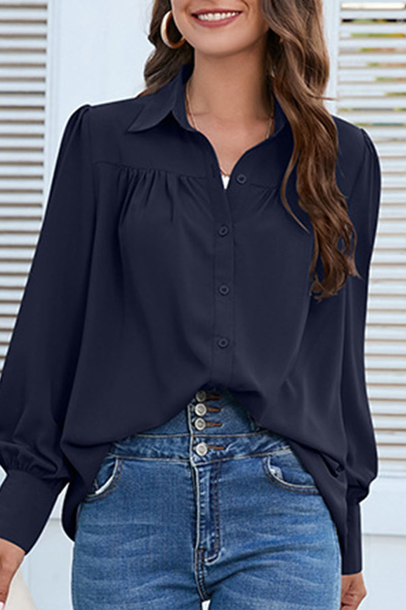 Buttons Shirt Collar Blouses(8 Colors)