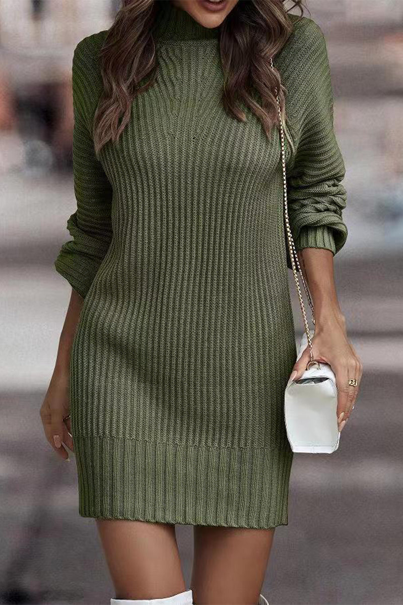 Patchwork Turtleneck One Step Skirt Dresses