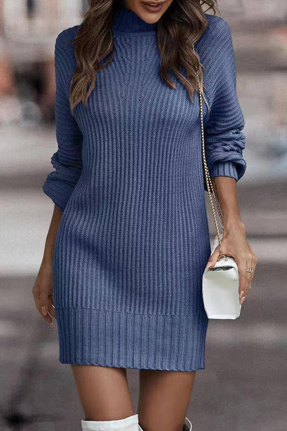 Patchwork Turtleneck One Step Skirt Dresses