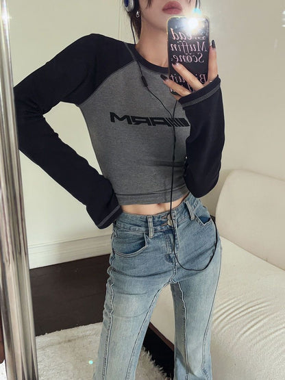 Raglan 2000s Long Sleeve T-shirt With Slogan