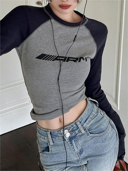 Raglan 2000s Long Sleeve T-shirt With Slogan