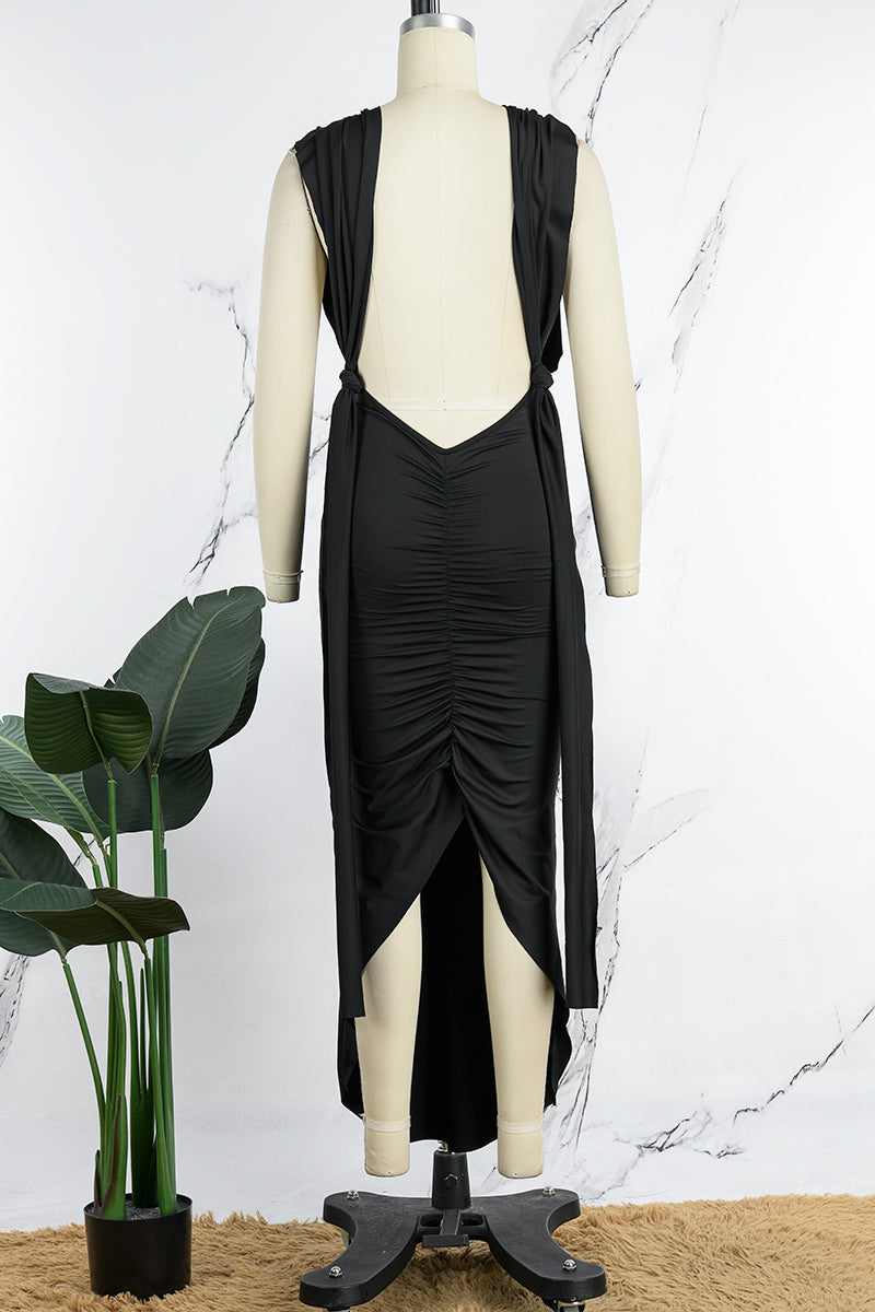 Backless Slit Fold V Neck Wrapped Skirt Dresses
