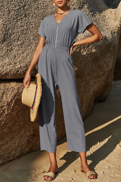 Simplicity Zipper V Neck Straight Jumpsuits