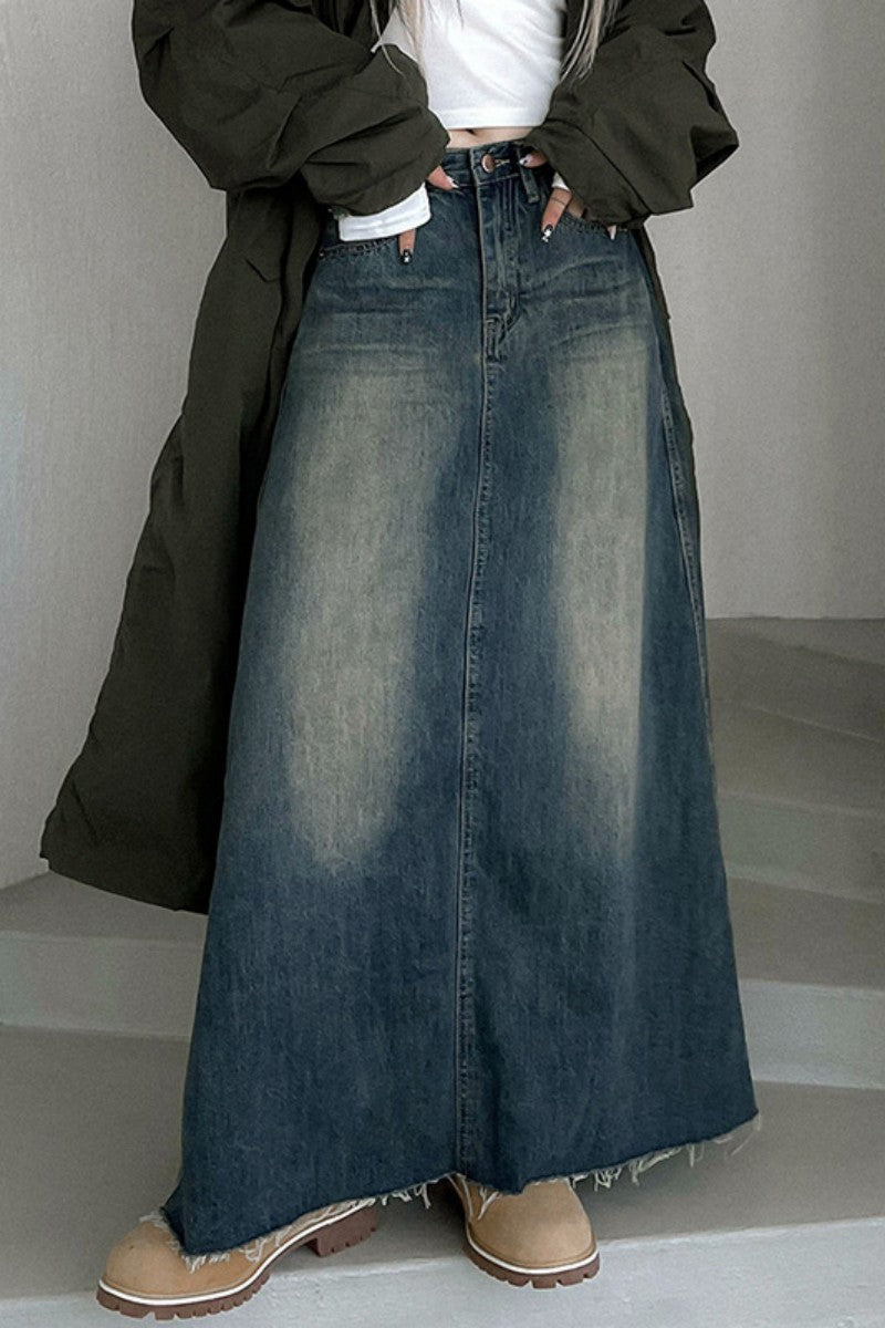 Patchwork High Waist Regular Denim Skirts