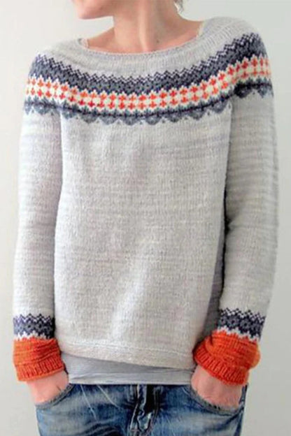 Color Block Contrast O Neck Sweaters(8 Colors)