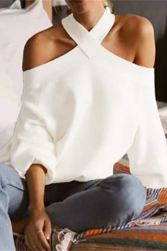 Neck Hanger Off Shoulder Halter Sweaters