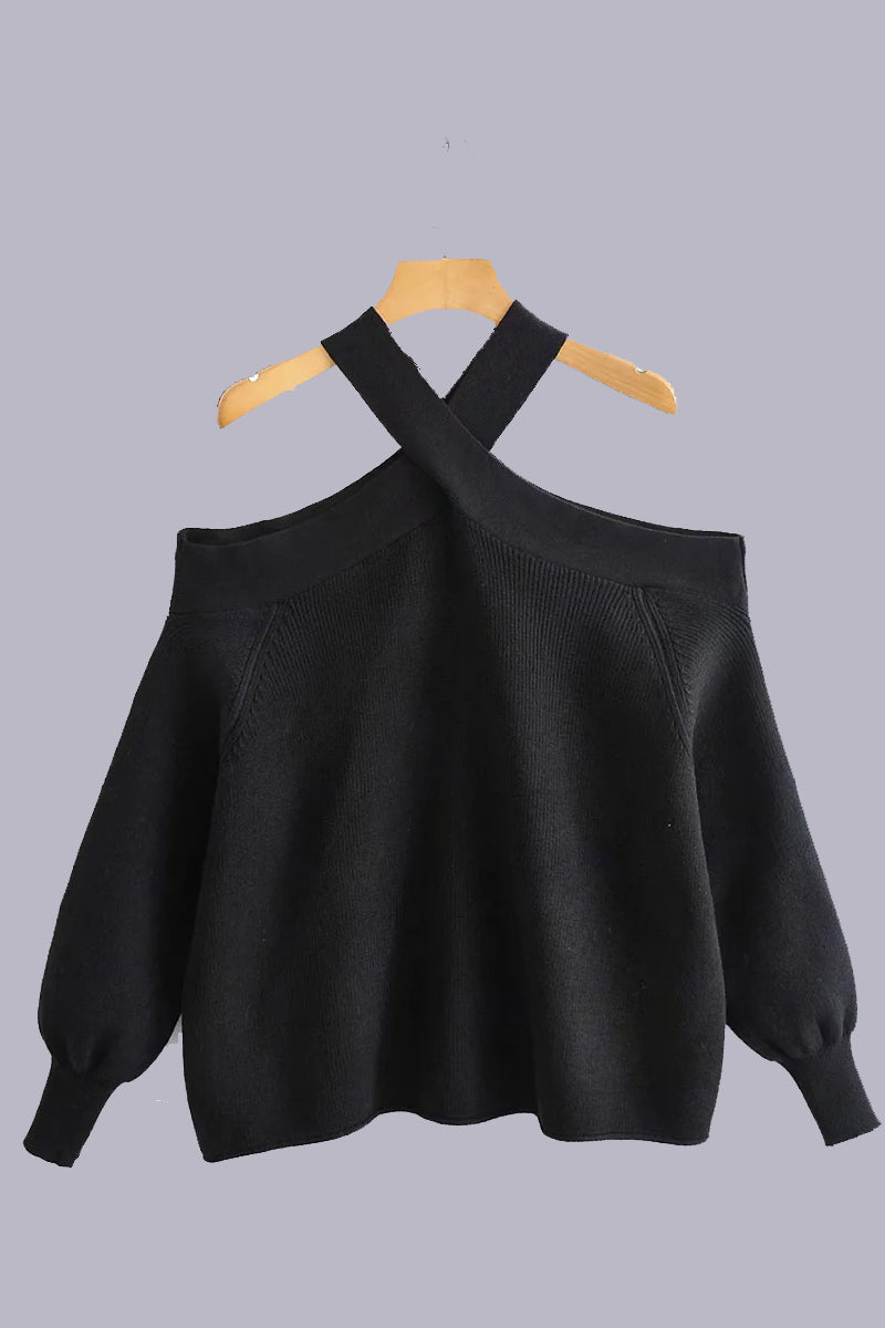 Neck Hanger Off Shoulder Halter Sweaters