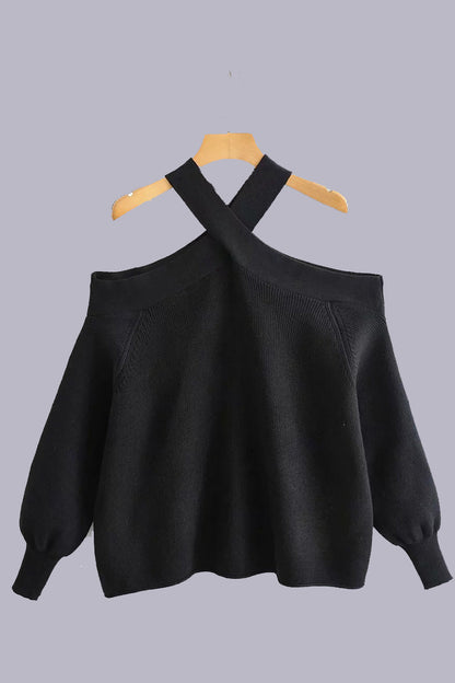 Neck Hanger Off Shoulder Halter Sweaters