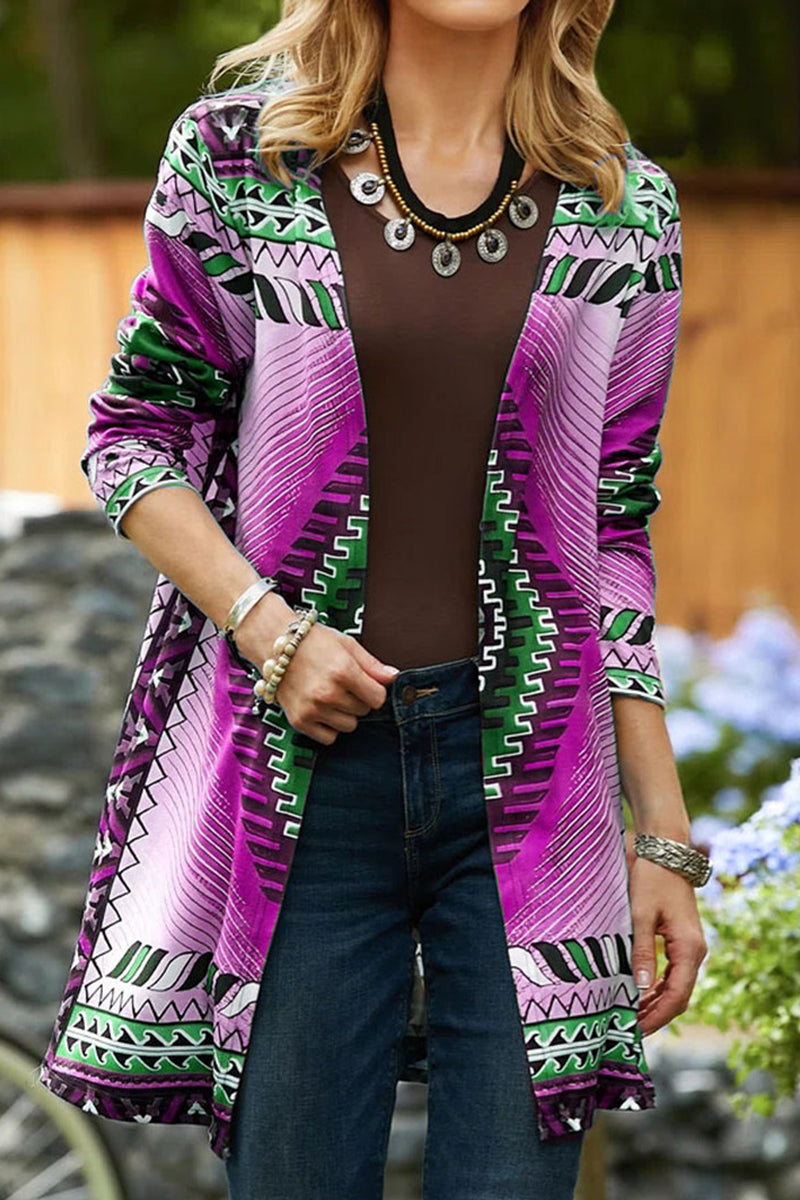 College Geometric Printing Cardigan Collar Outerwear(5 Colors)