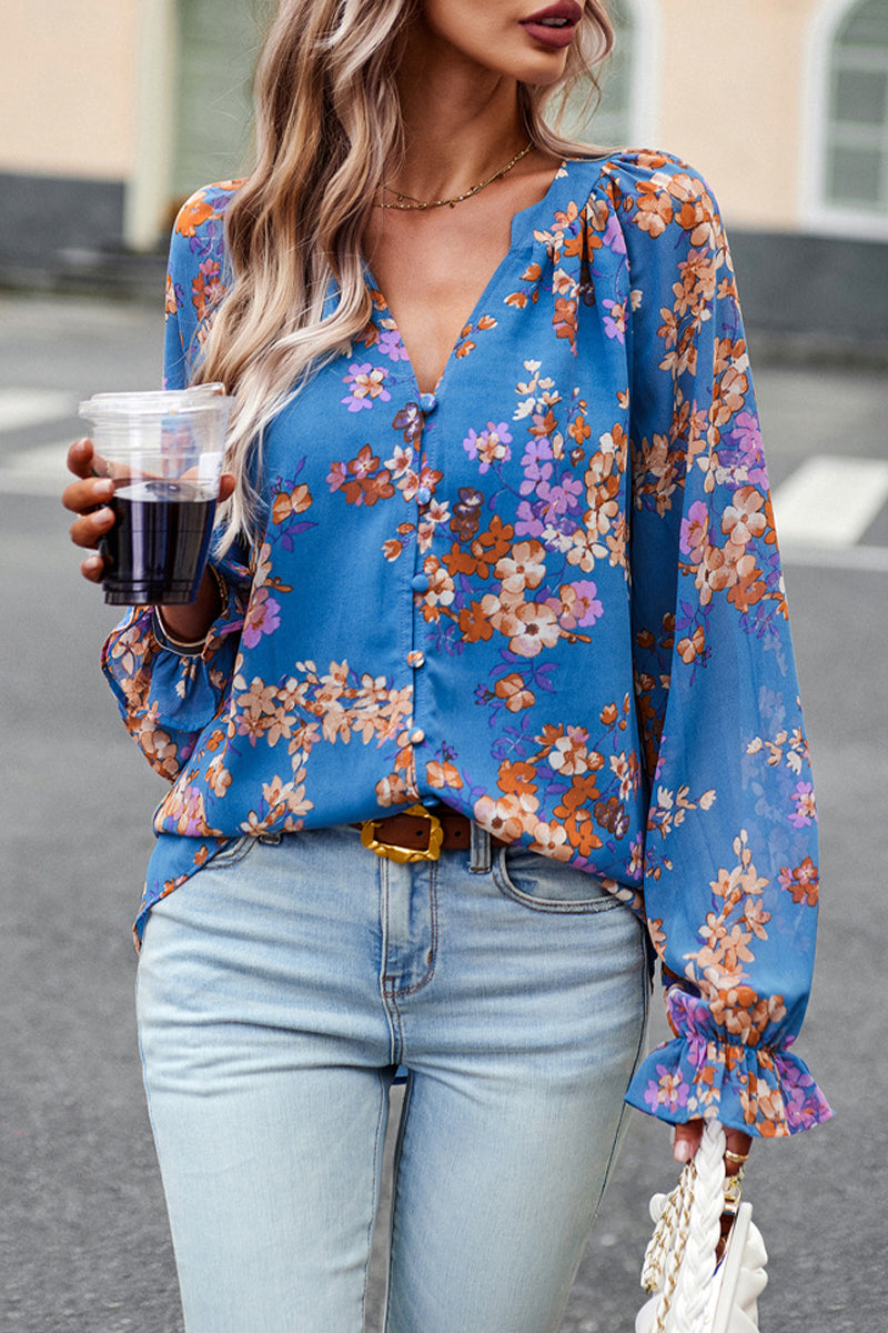 Sweet Buttons V Neck Blouses(4 Colors)