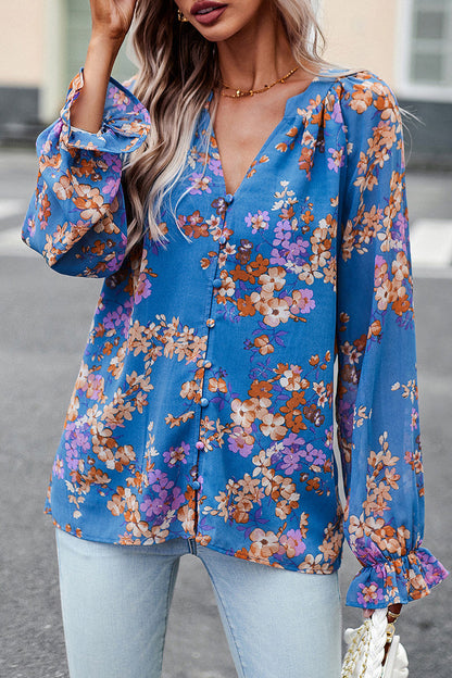 Sweet Buttons V Neck Blouses(4 Colors)
