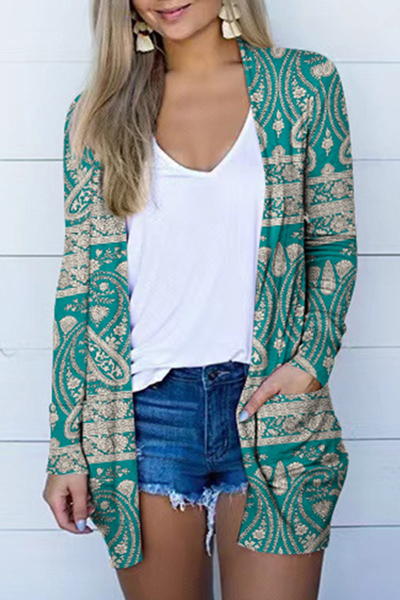 Geometric Printing Cardigan Collar Outerwear