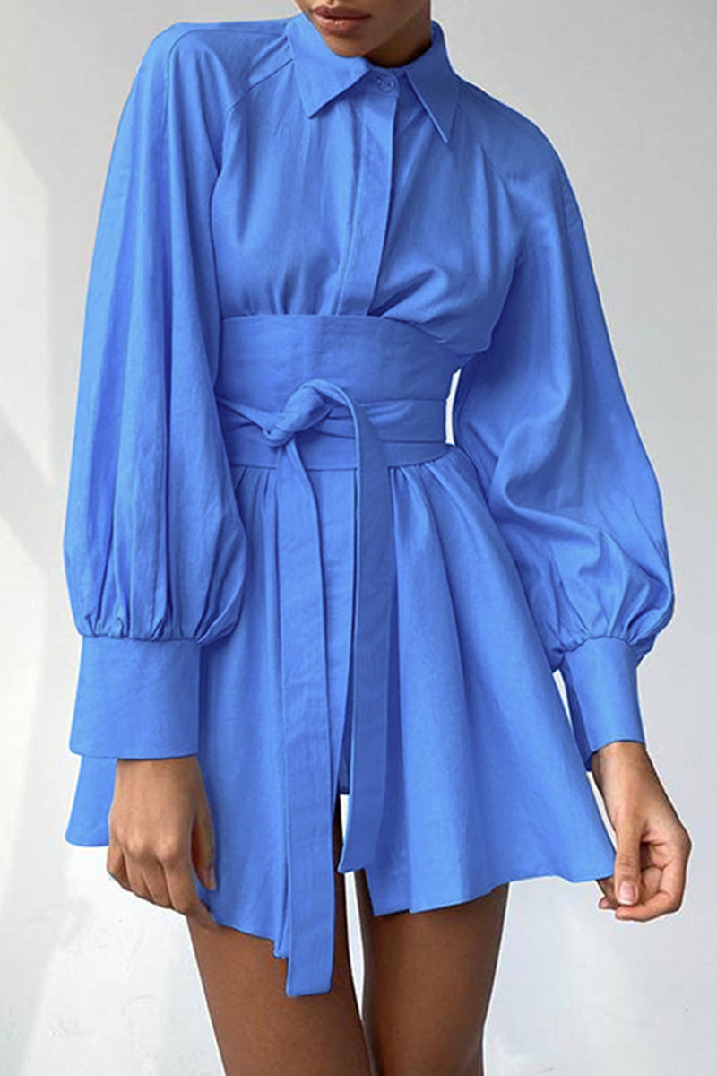 Work Bandage Turndown Collar Waist Skirt Dresses