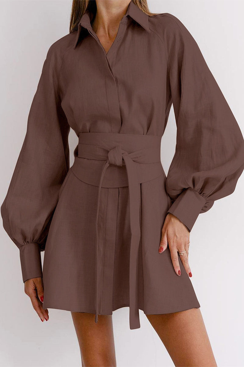 Work Bandage Turndown Collar Waist Skirt Dresses
