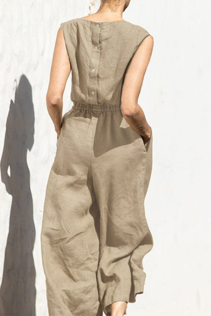 Simplicity Pocket O Neck Loose Jumpsuits