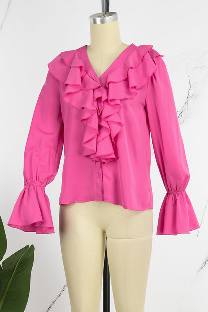 Patchwork V Neck Blouses(5 Colors)