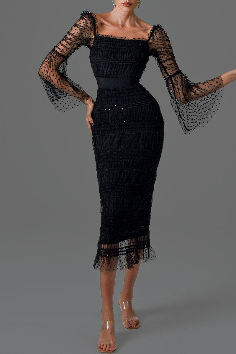 Celebrities Patchwork Square Collar One Step Skirt Dresses