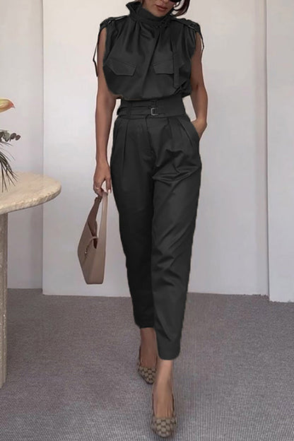 Street Patchwork Turtleneck Regular Jumpsuits