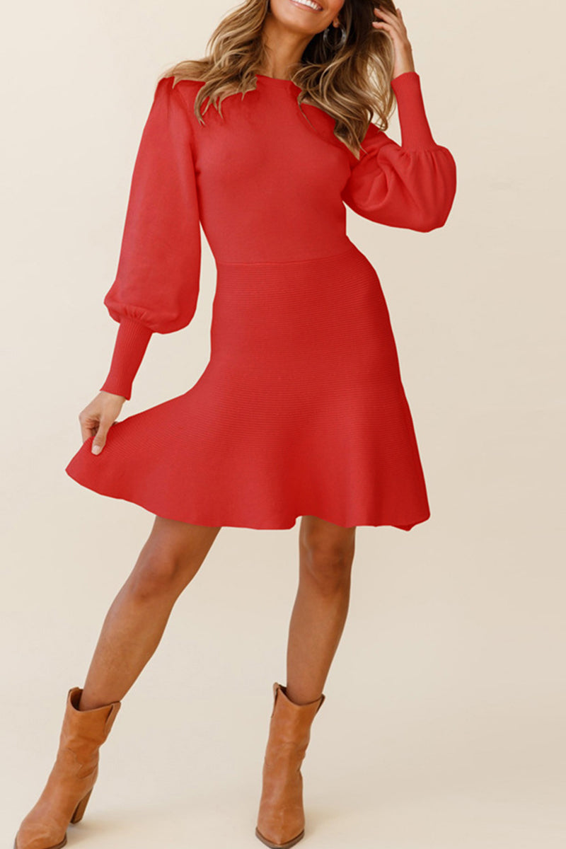 Patchwork O Neck Waist Skirt Dresses