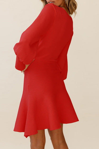 Patchwork O Neck Waist Skirt Dresses