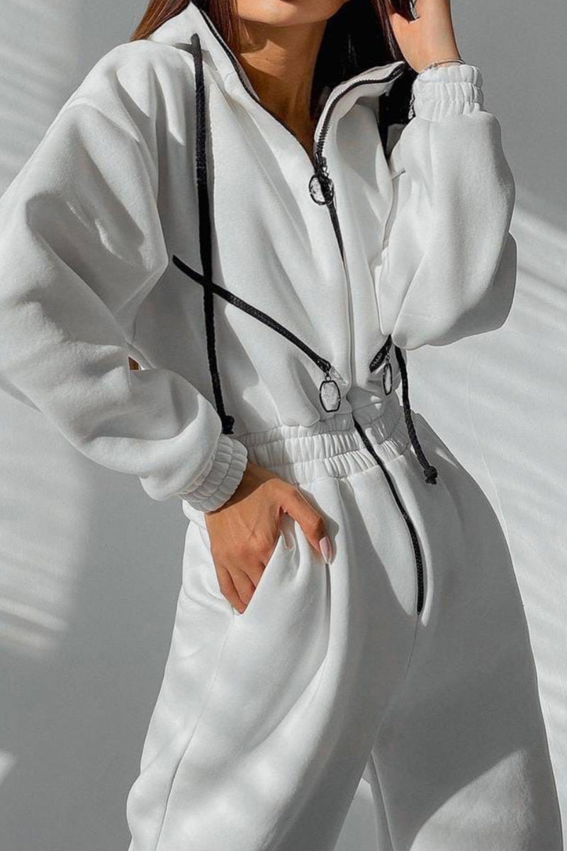 Street Patchwork Hooded Collar Jumpsuits