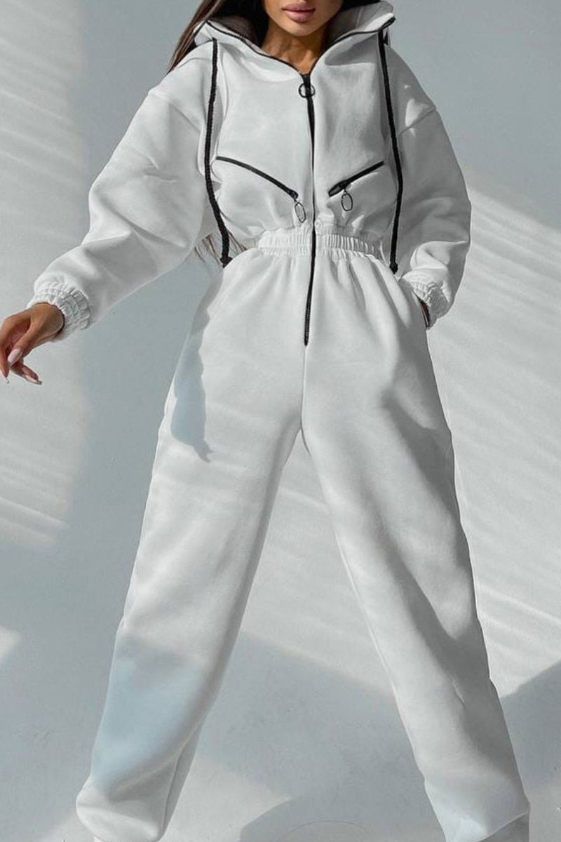 Street Patchwork Hooded Collar Jumpsuits