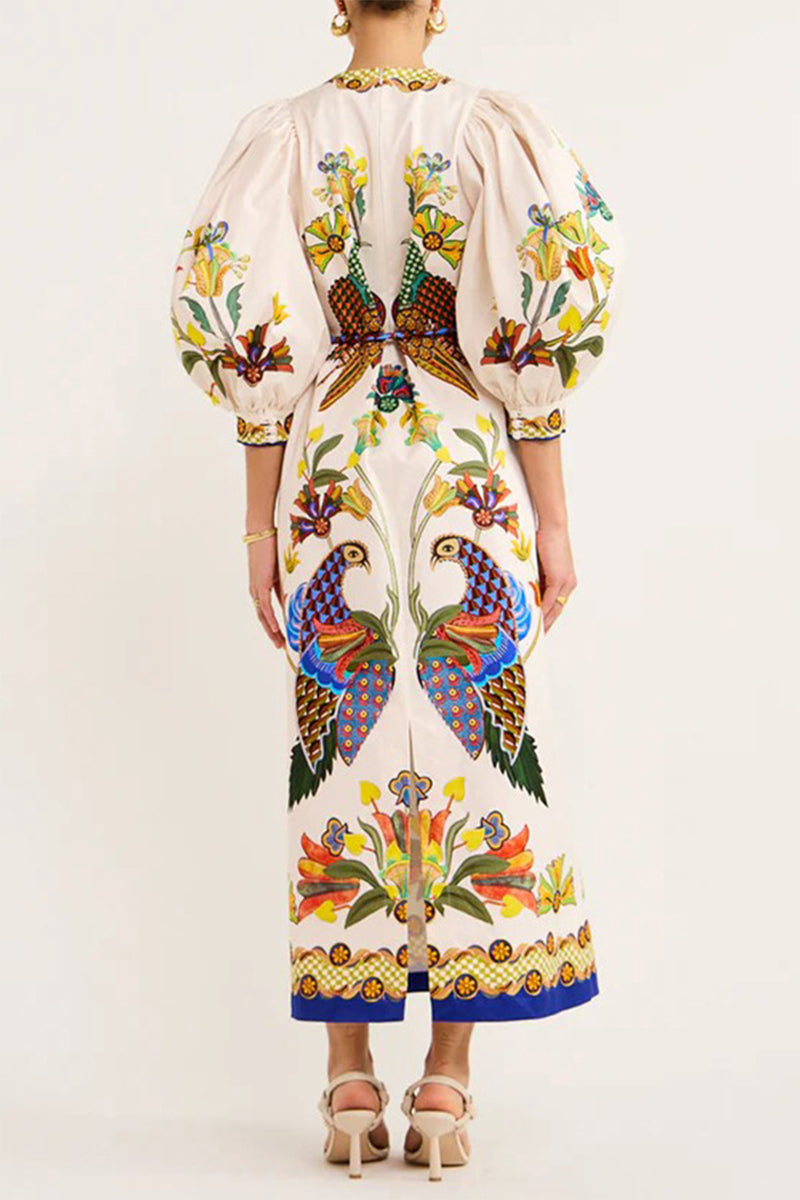Print Patchwork O Neck One Step Skirt Dresses