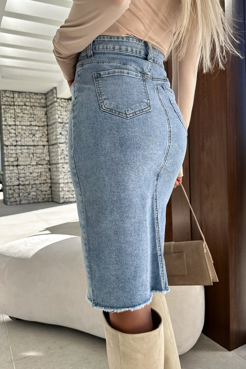 Street Make Old Slit Asymmetrical Regular Denim Skirts