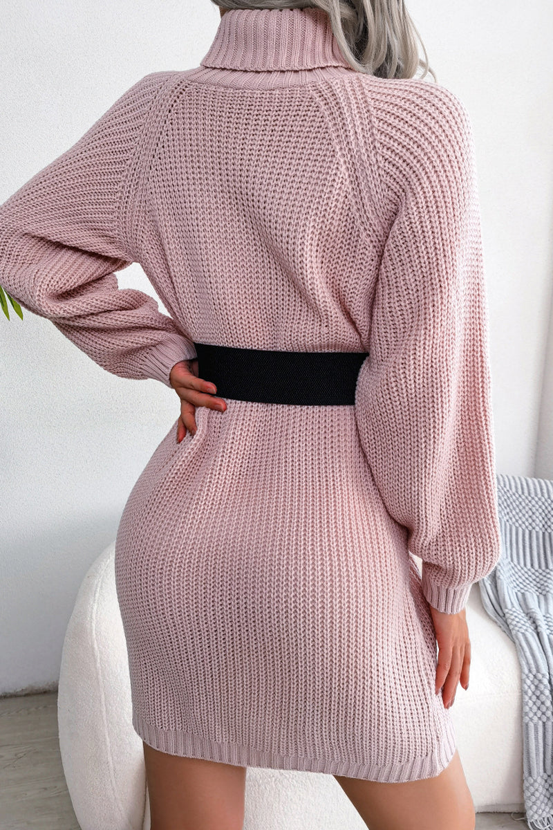 Street Buttons Turtleneck Pencil Skirt Dresses(no Belt,3 Colors)