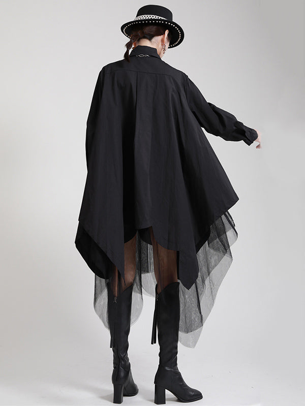 Urban Loose Split-joint Lapel Long Sleeves Midi Dress