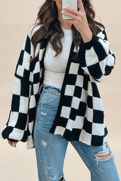 Plaid Contrast Cardigan Collar Outerwear(3 Colors)