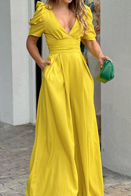 Pocket Fold V Neck Loose Jumpsuits(6 Colors)