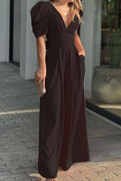 Pocket Fold V Neck Loose Jumpsuits(6 Colors)