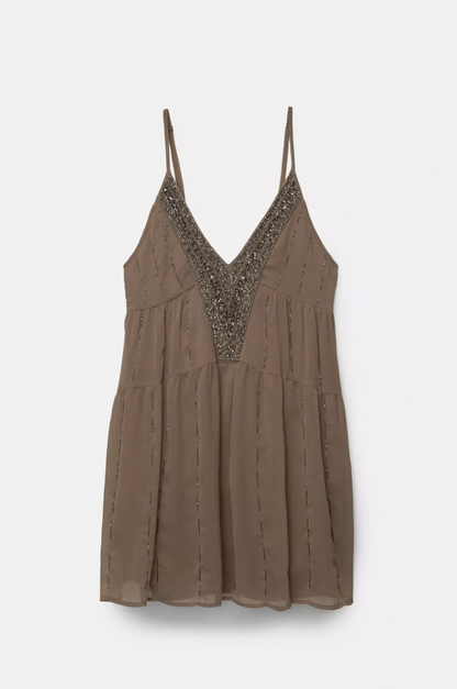 Liora — Lightweight Beaded Mini Dress With V-neck